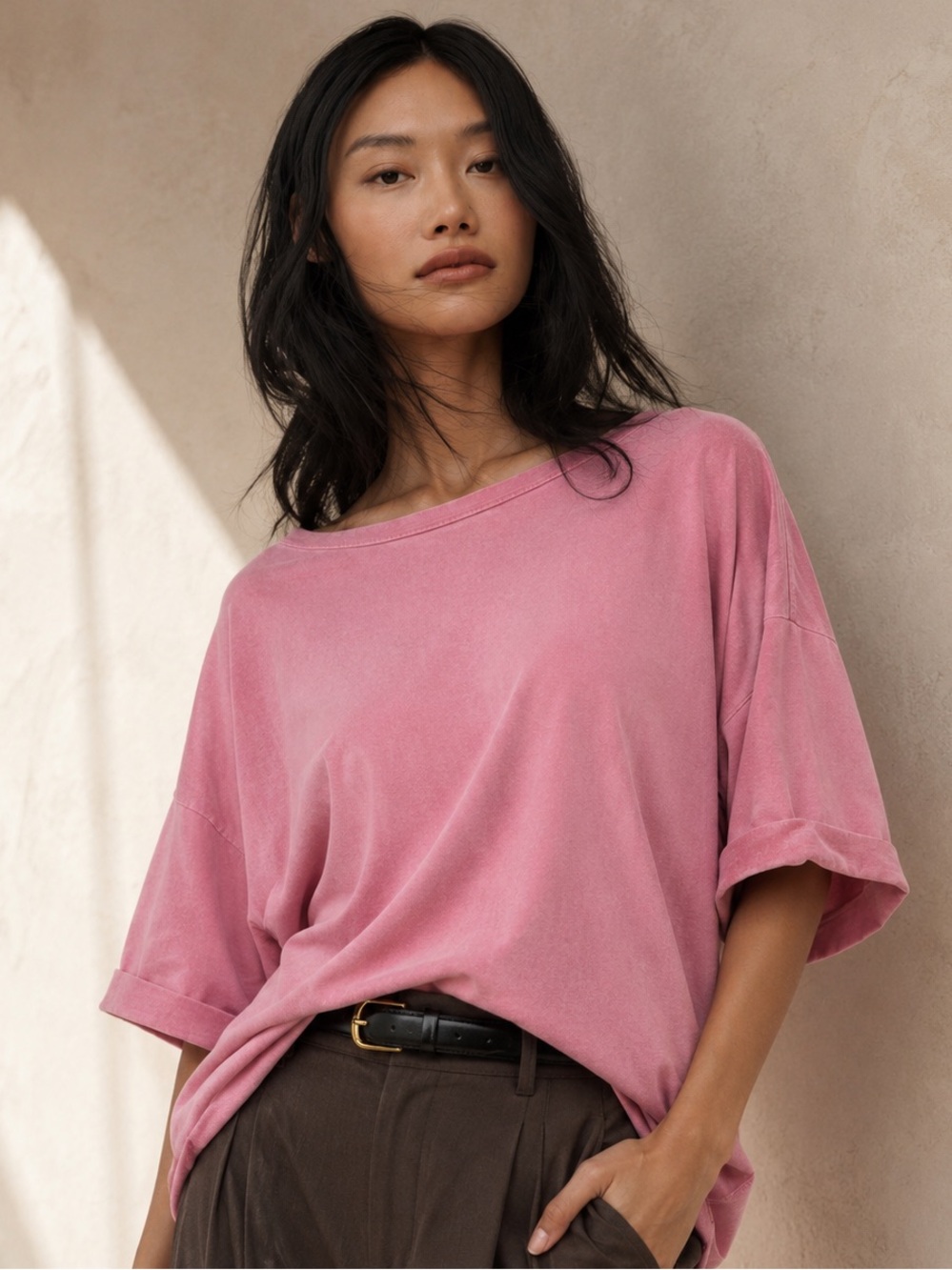 Heyson Full-Size Garment-Dyed Boat Neck Oversized, Size Small